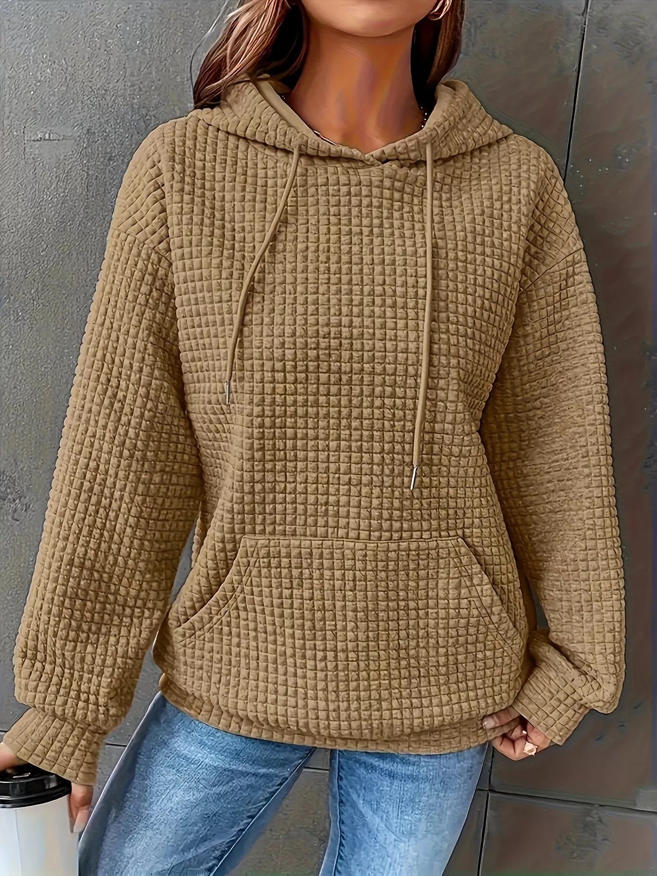Textured Knit Drawstring Hoodie