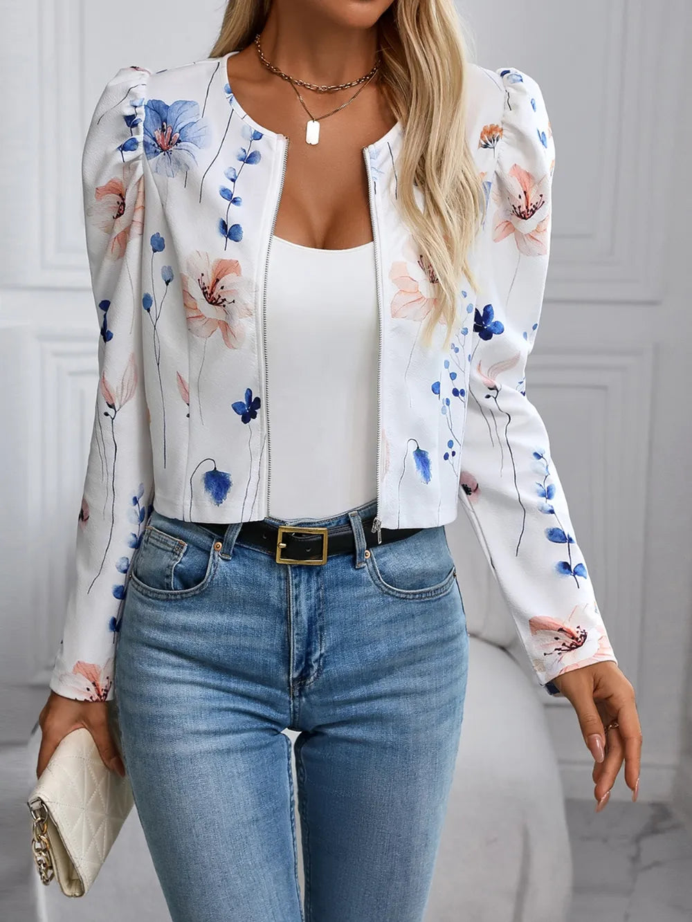 Printed Zip Up Long Sleeve Jacket