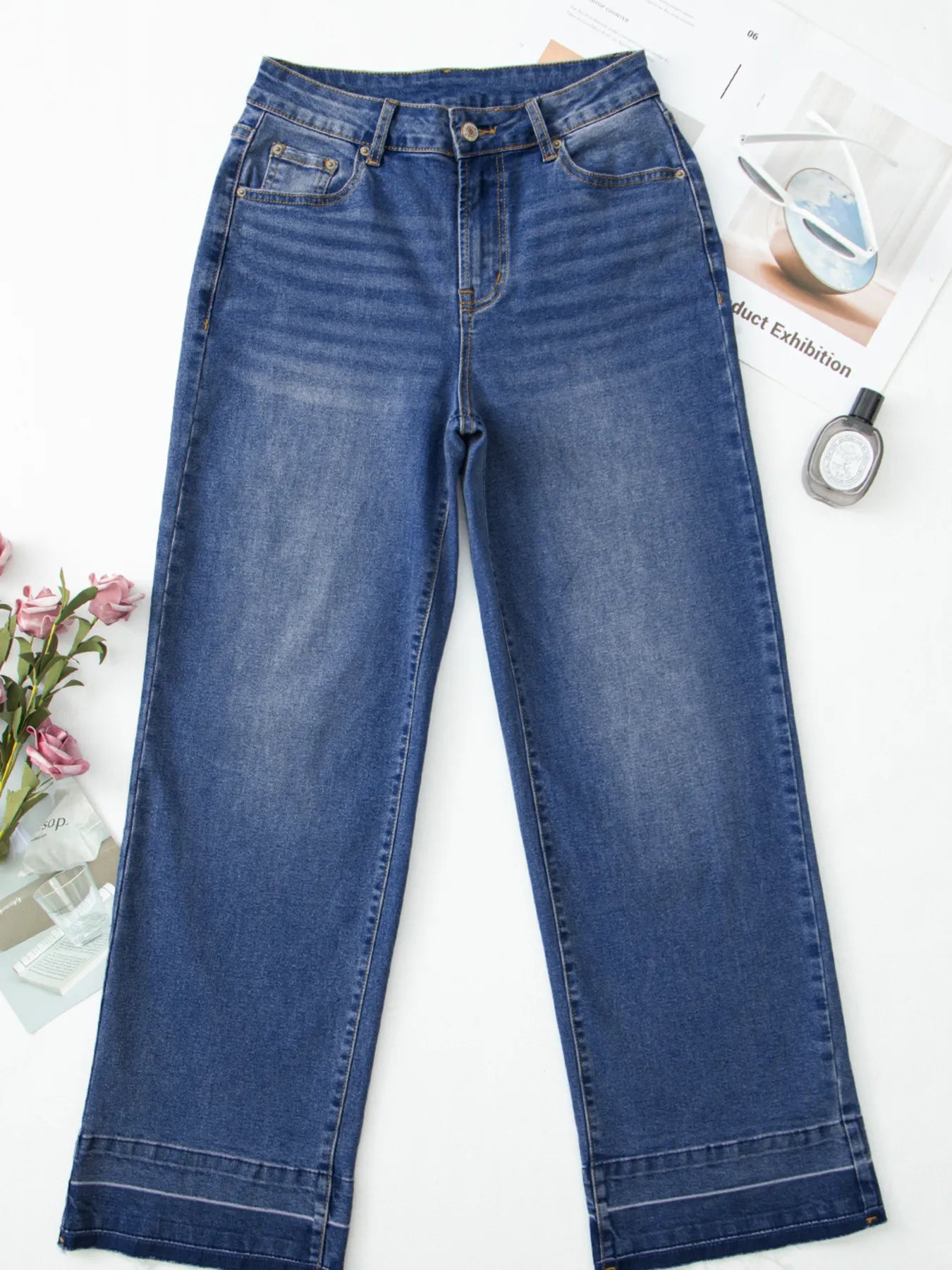 Raw Hem Unique Cuffs Straight High Rise Loose Jeans