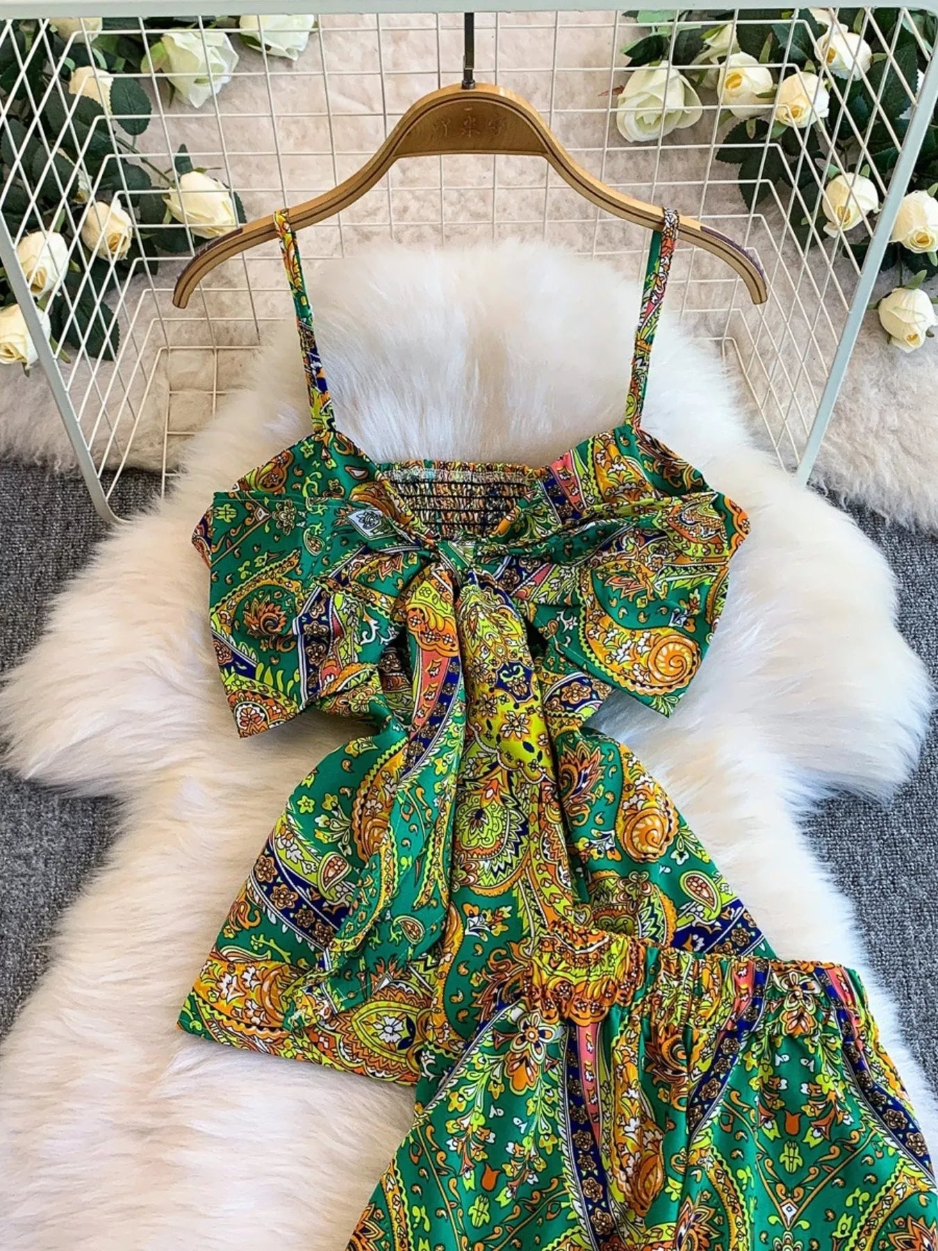 Printed Cami and Wide Leg Pants Set