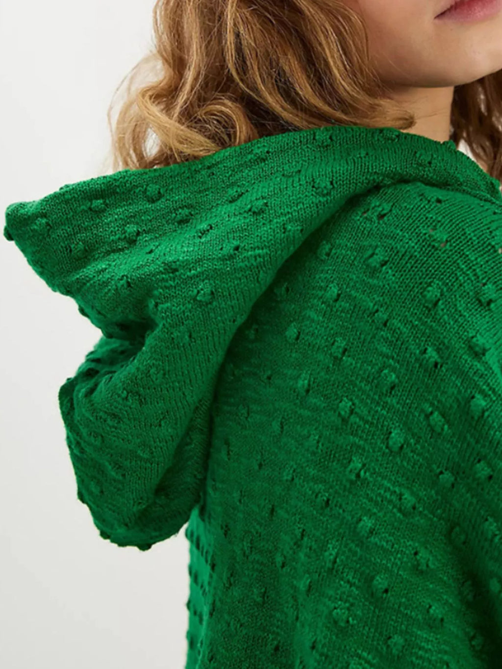 Textured Dot Knit Long Sleeve Hooded Sweater