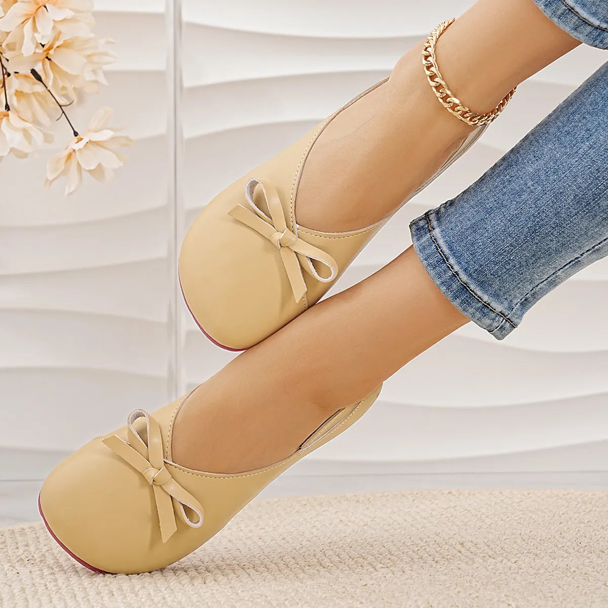 Bow Round Toe Flats Slip-Ons