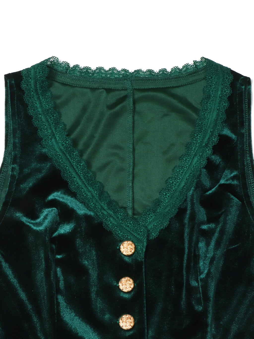 Velvet Lace Trim Button-Down Vest