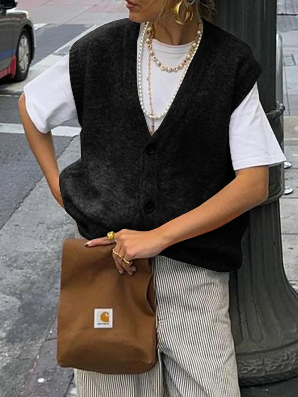 Button-Front Sweater Vest