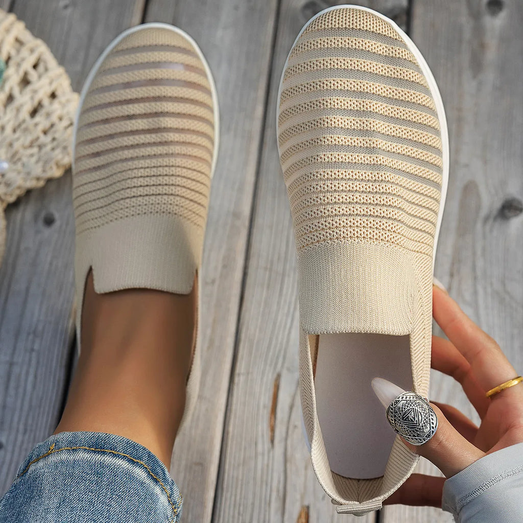 Striped Round Toe Platform Slip-Ons