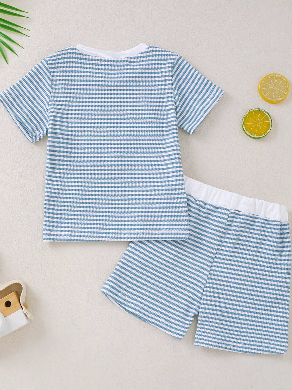 Children's Striped Letter Short Sleeve T-Shirt & Shorts Set