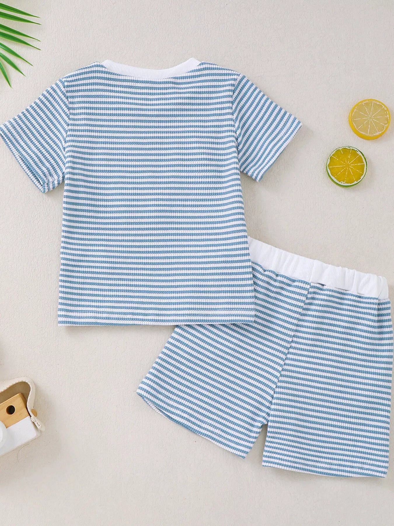 Children's Striped Letter Short Sleeve T-Shirt & Shorts Set