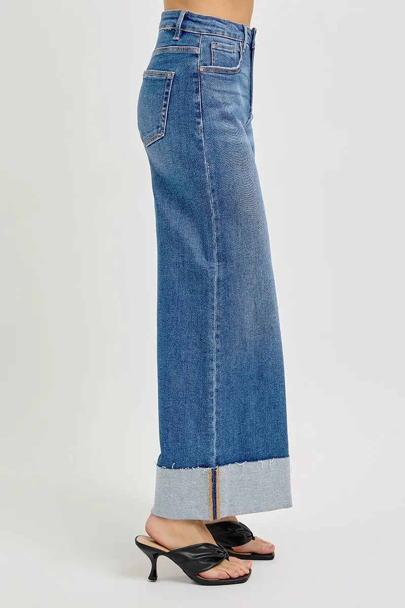 RISEN Full Size Tummy Control High Rise Crop Wide Cuffed Jeans Plus Size