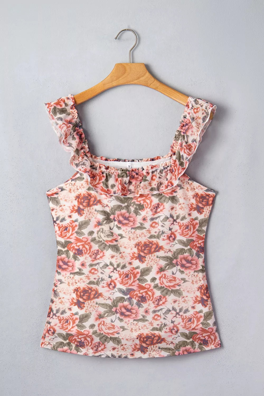 Floral Print Ruffle Trim Tank