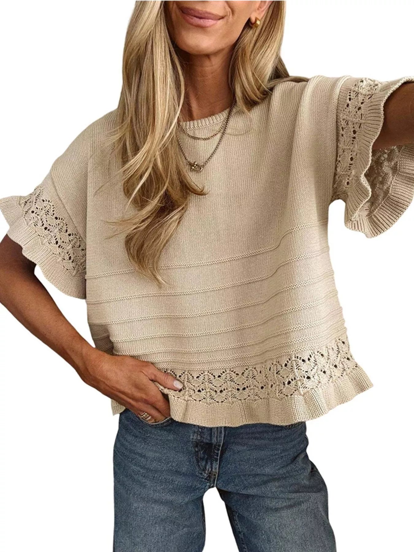 Lace Trimmed Knit Top
