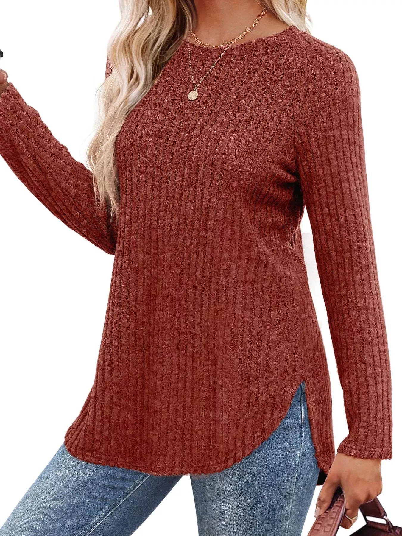 Ribbed Knit Long Sleeve T-Shirt