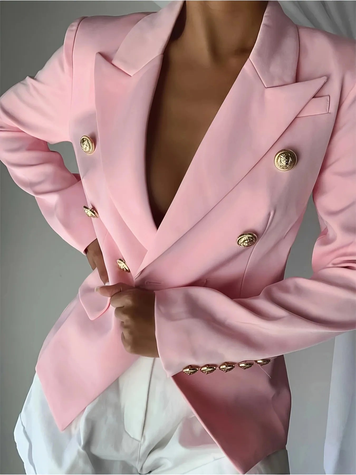 Decor Button Lapel Collar Blazer