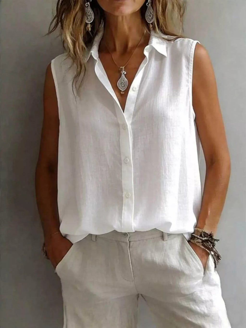 Sleeveless Button-Down Shirt