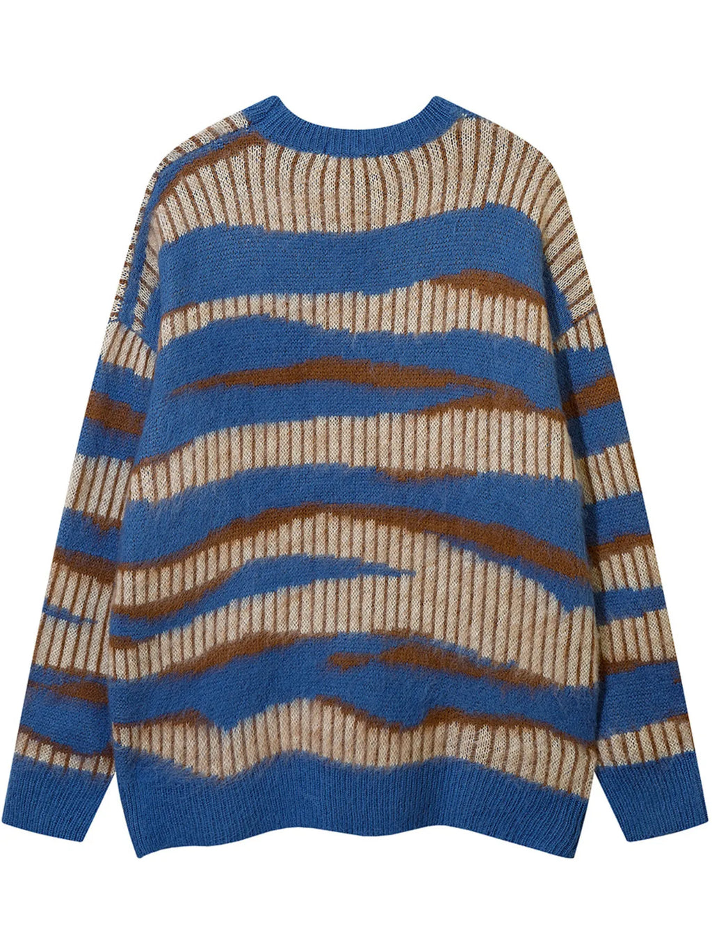 Men's Oversized Contrast Striped Round Neck Sweater