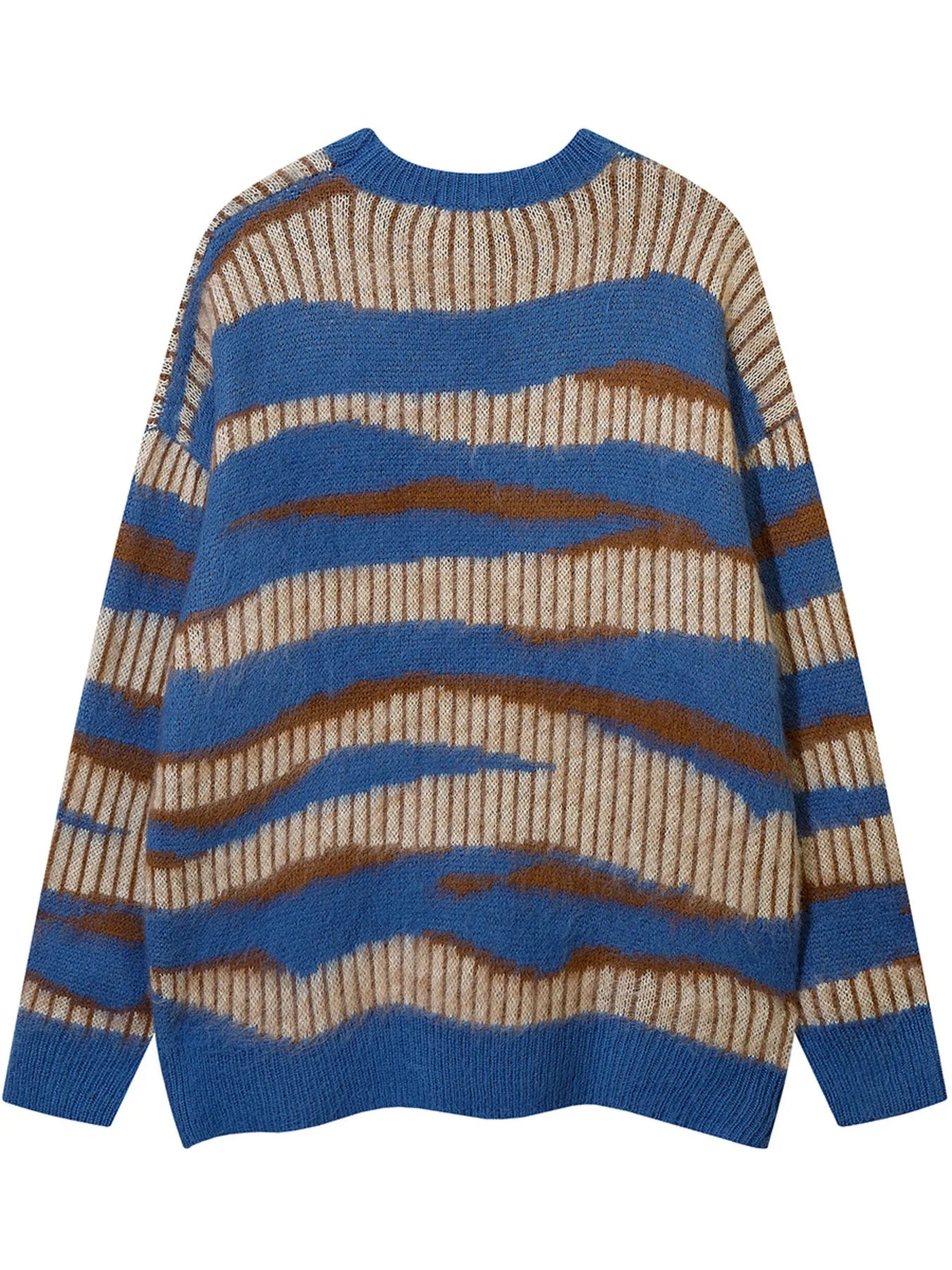 Men's Oversized Contrast Striped Round Neck Sweater