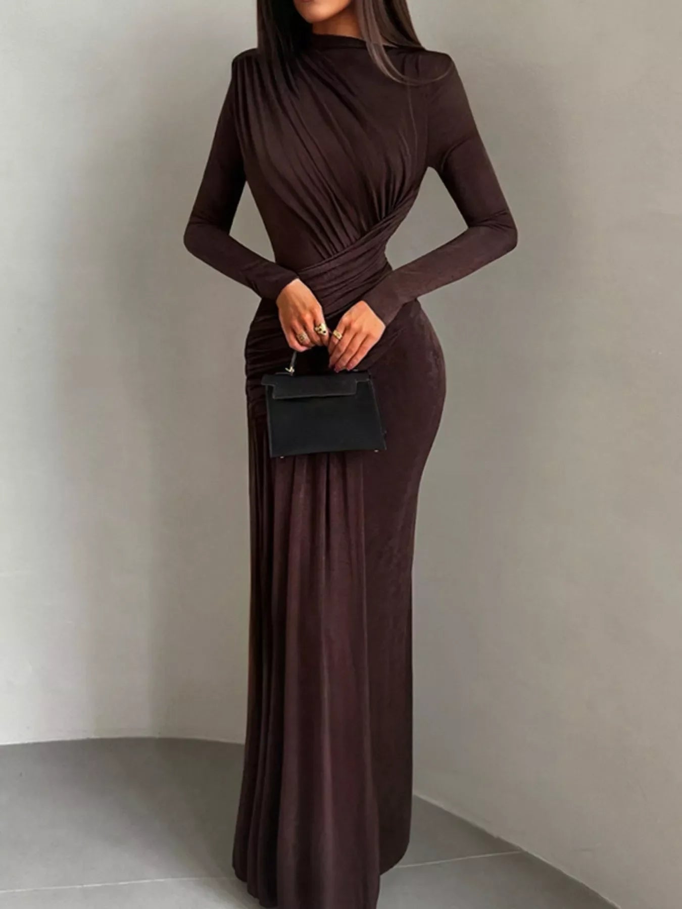 Ruched Long Sleeve Maxi Dress