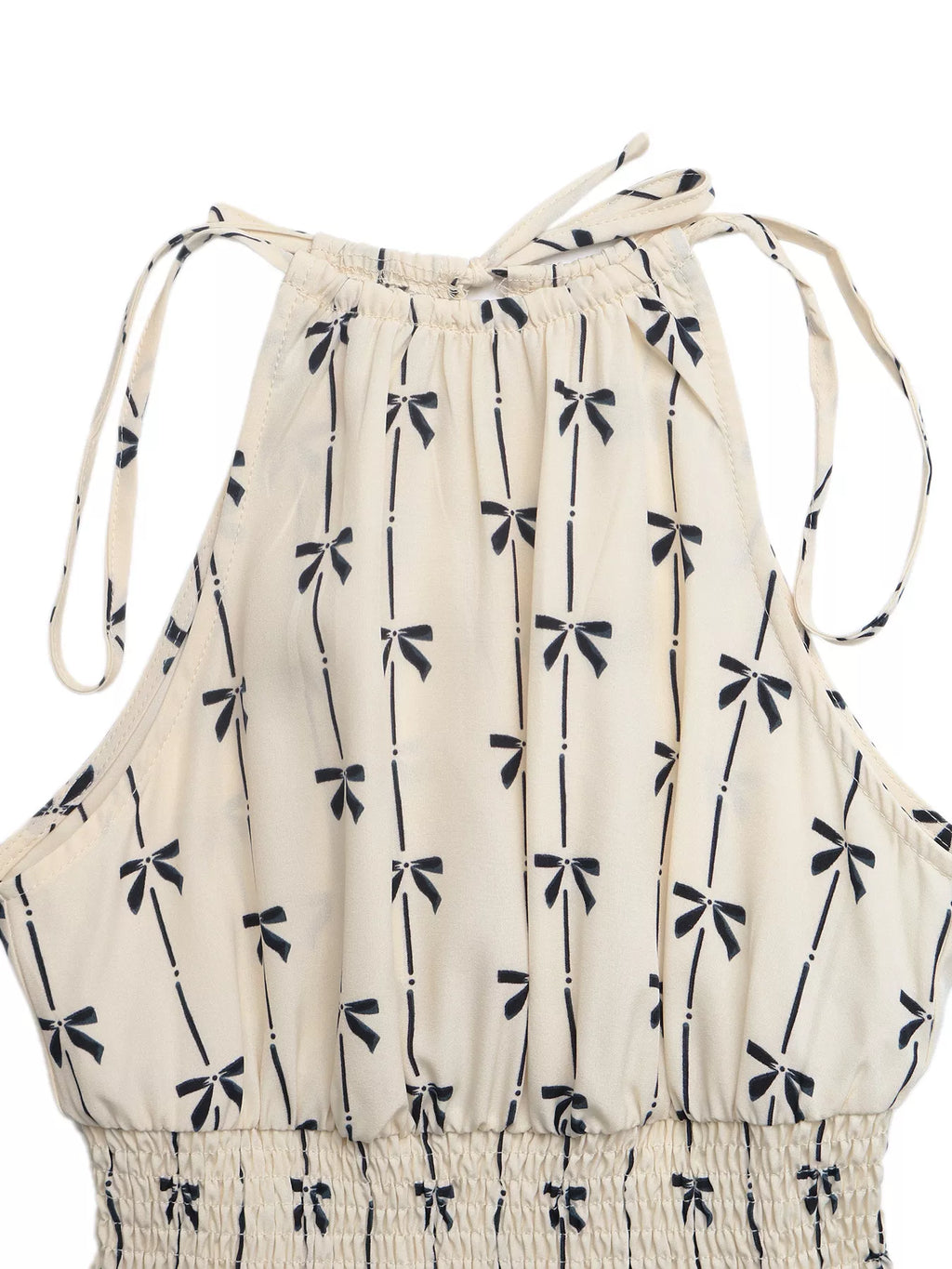 Bow Print Halter Neck Smocked Romper