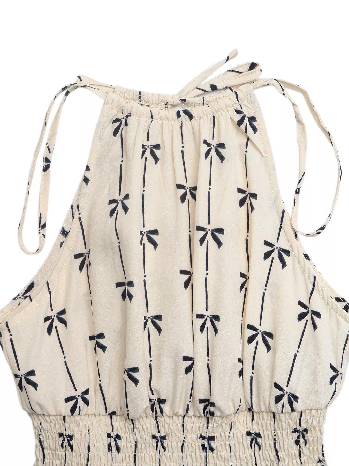 Bow Print Halter Neck Smocked Romper