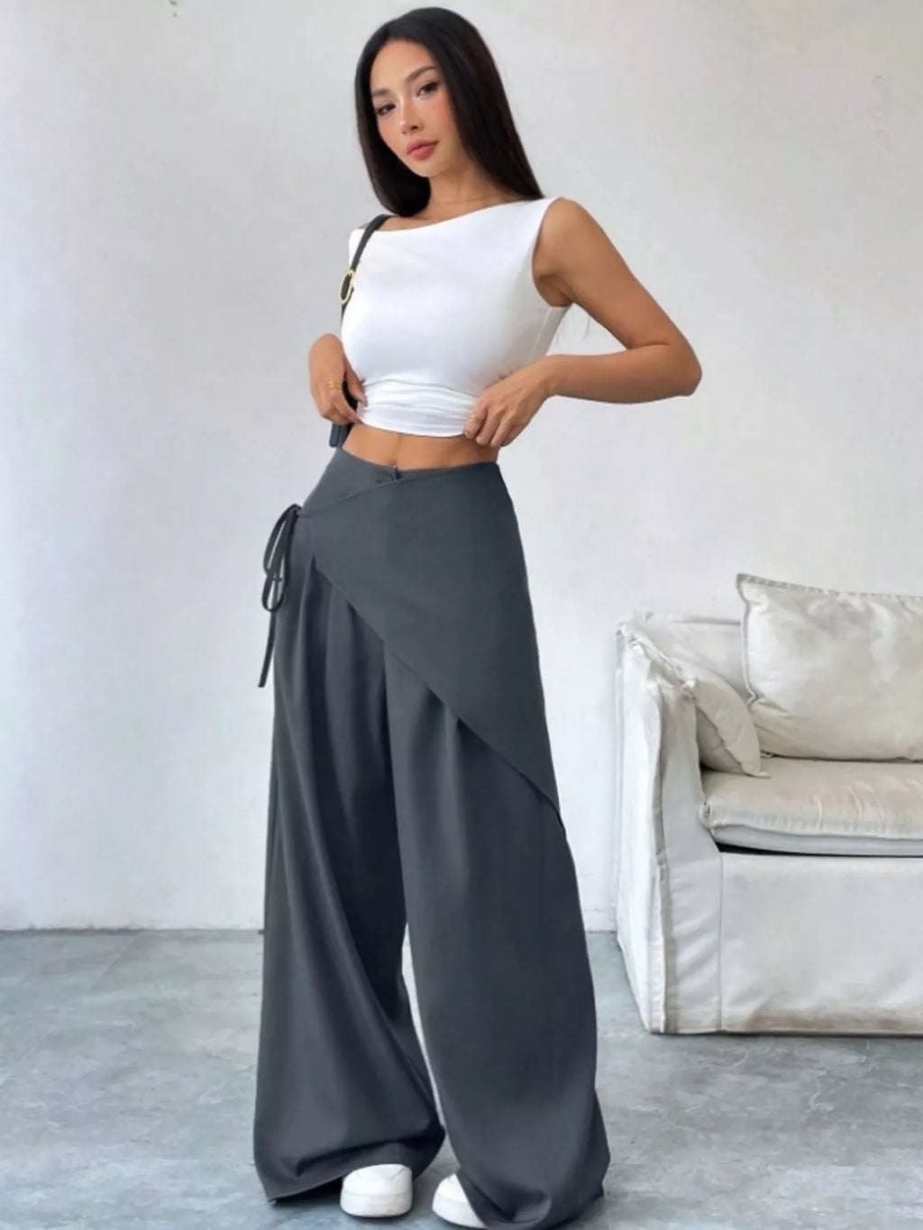 Wrap-Front Wide-Leg Pants