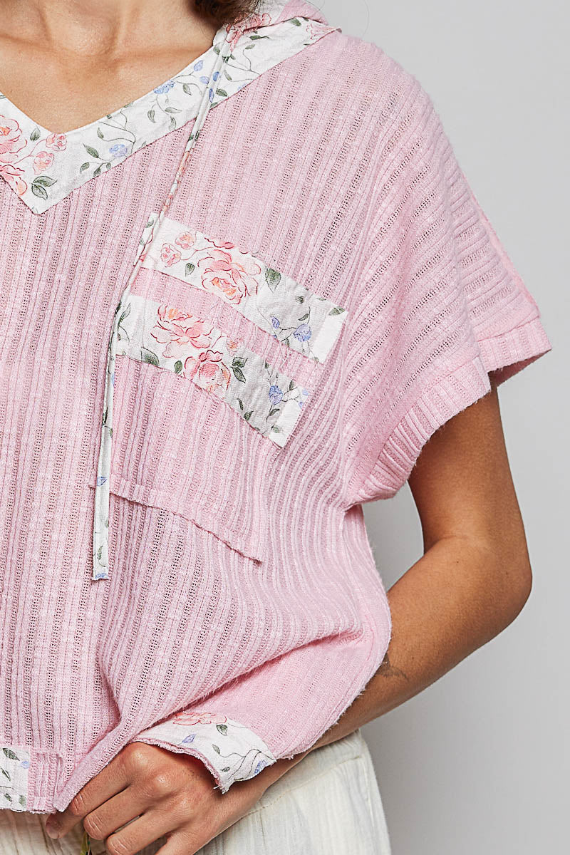 POL Short Sleeve Hooded Top with Back-Open Detail