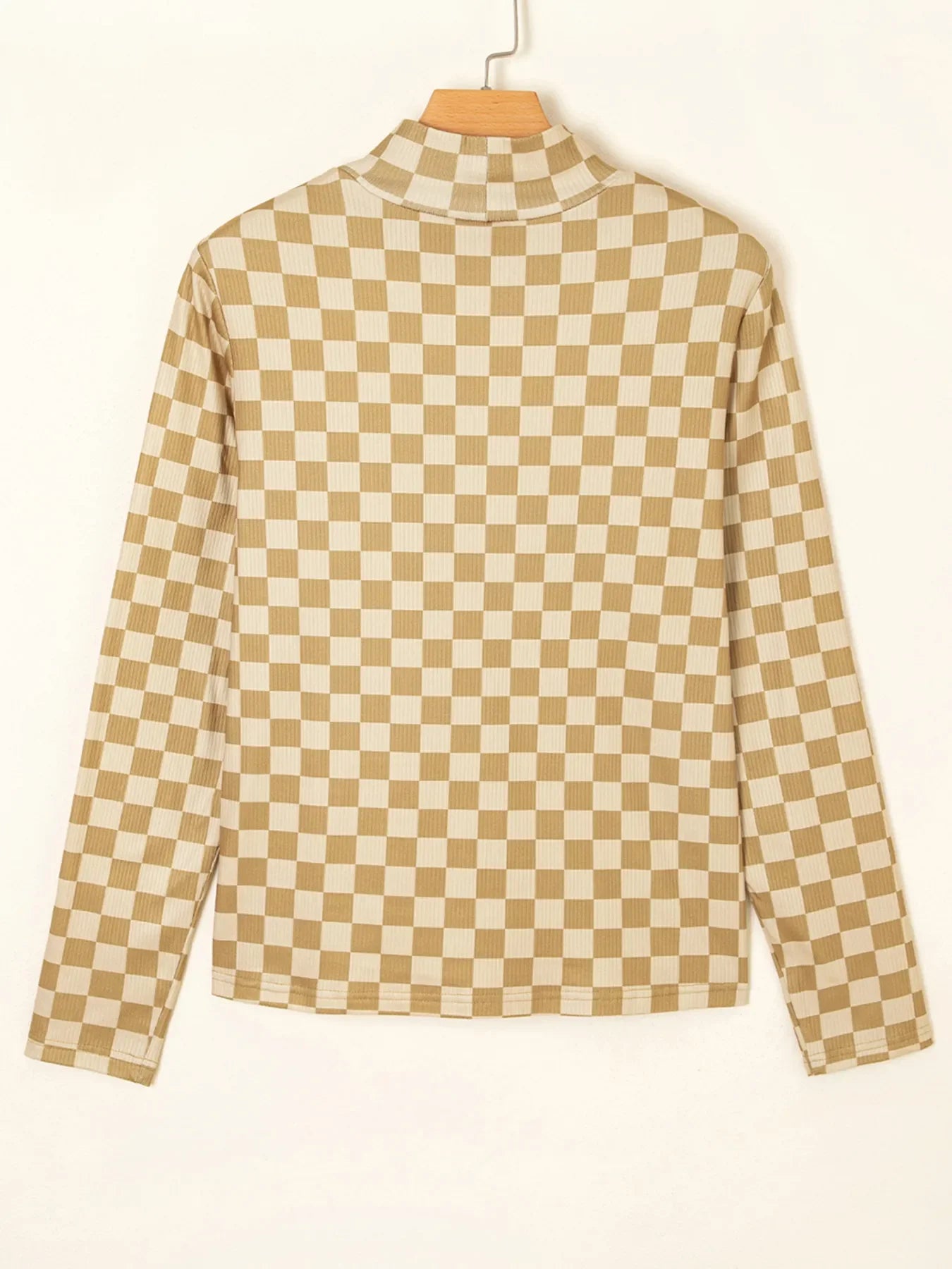 Check Pattern Turtleneck Slim Long Sleeve Tee