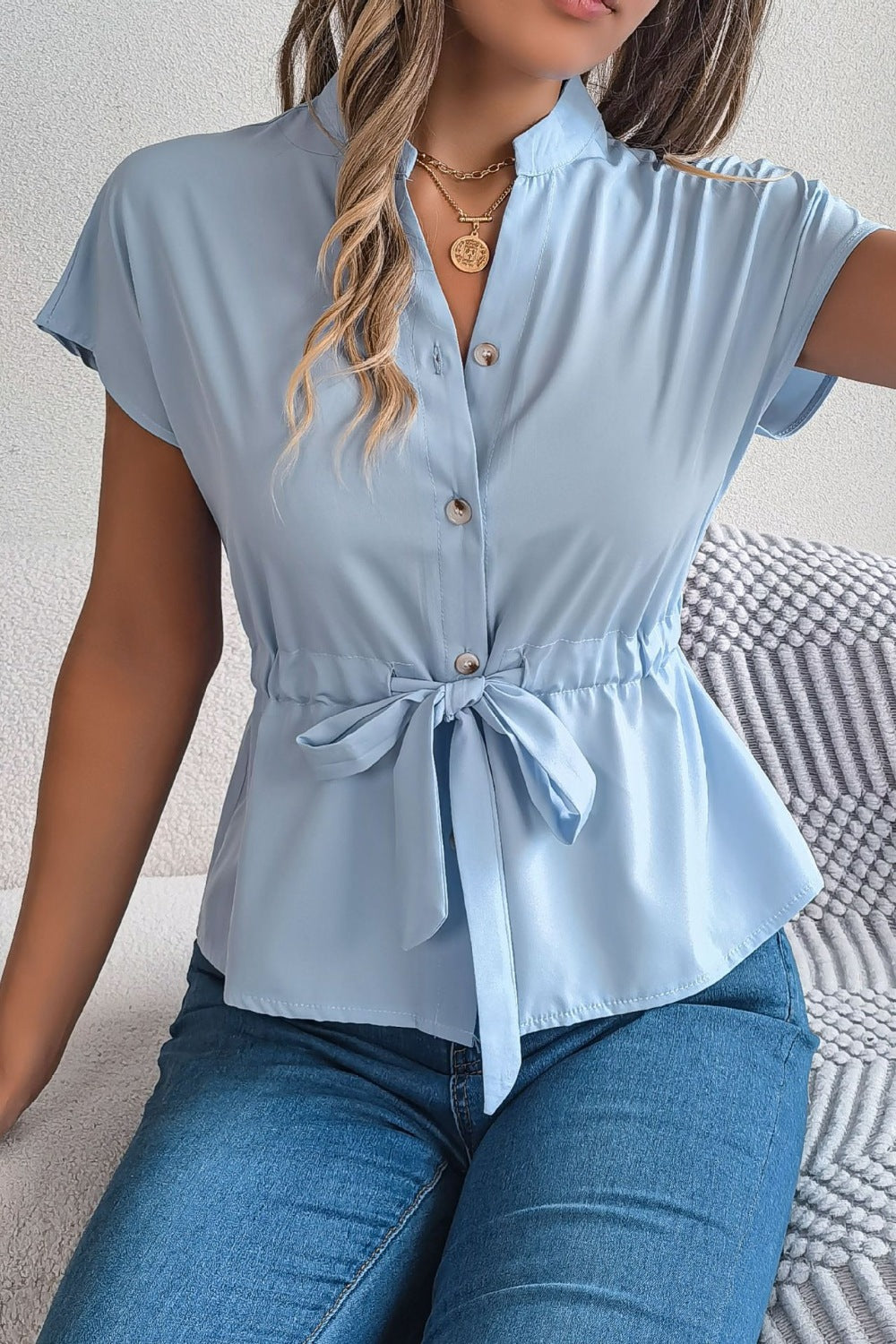 Tie Waist Button-Down Shirt