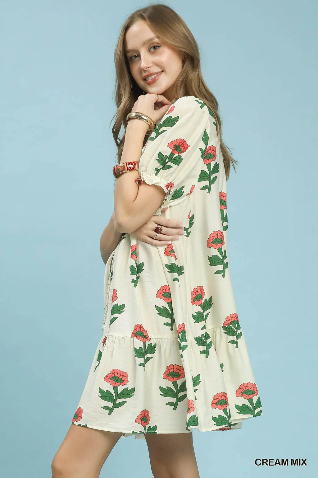 Umgee Floral Print Babydoll Dress