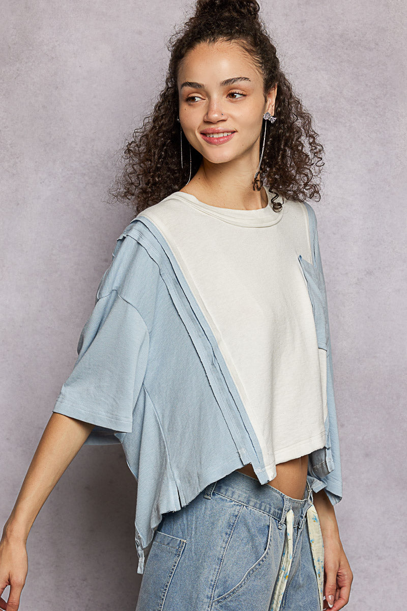 POL Color Block Patchwork Cropped T-Shirt