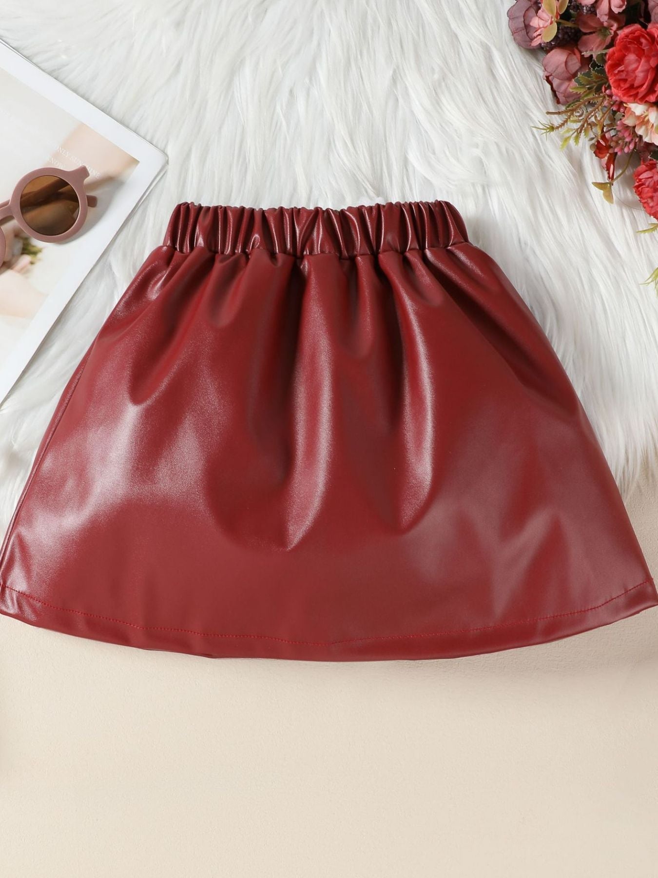 Children's Ruffled Faux Leather Top and Skirt Set