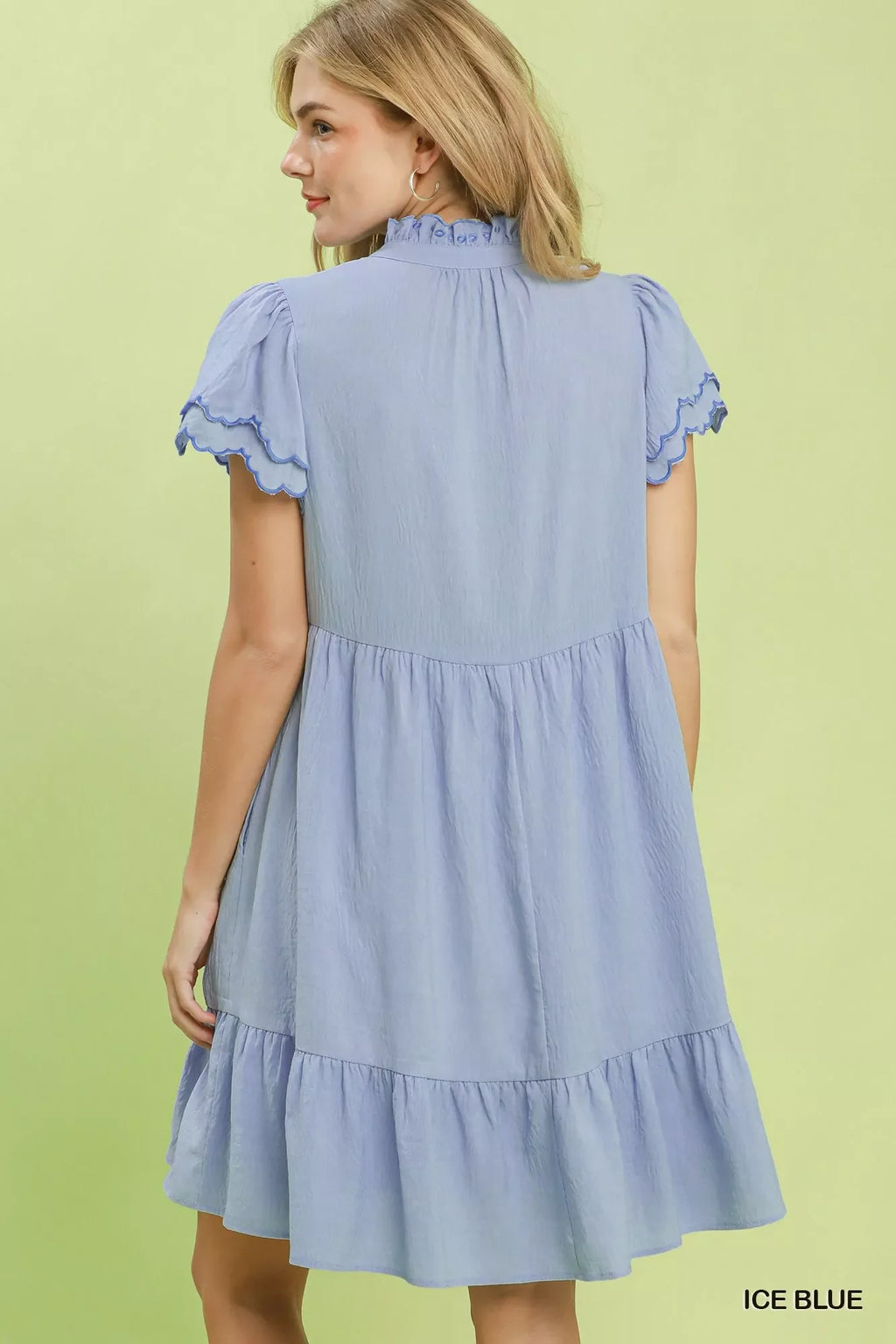 Umgee Scallop Flutter Sleeve Tiered Mini Dress
