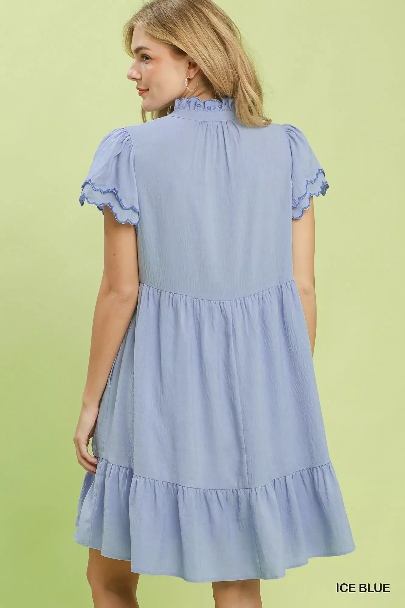 Umgee Scallop Flutter Sleeve Tiered Mini Dress