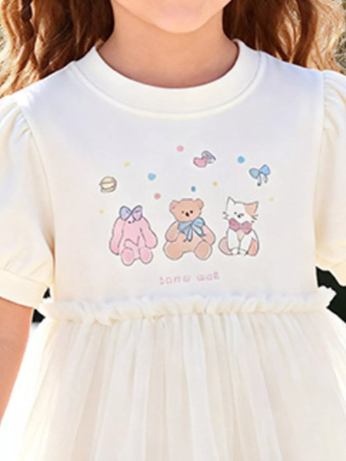Children's Cartoon Bear Short Sleeve Tulle Dress