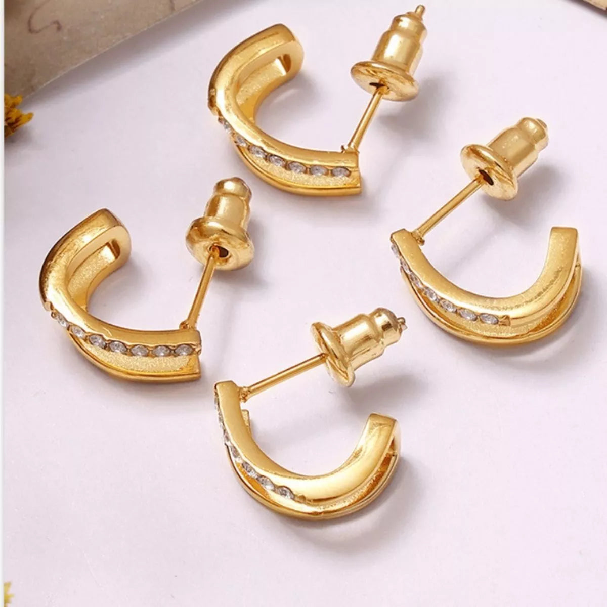 18K Gold-Plated Titanium Steel Rhinestone Earrings
