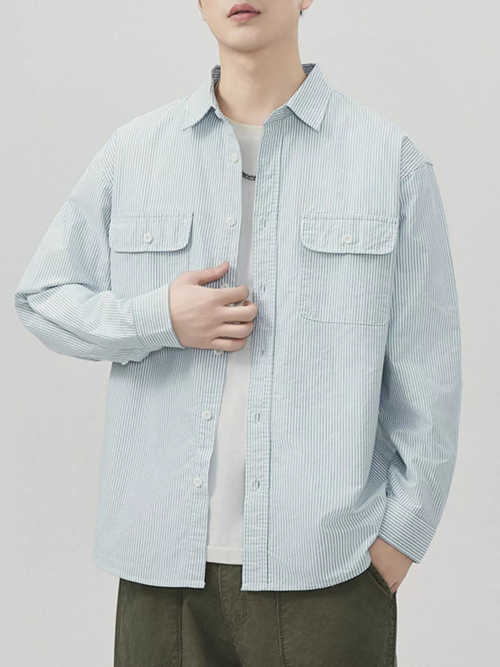 Men's Plus Size Striped Button Up Long Sleeve Shirt