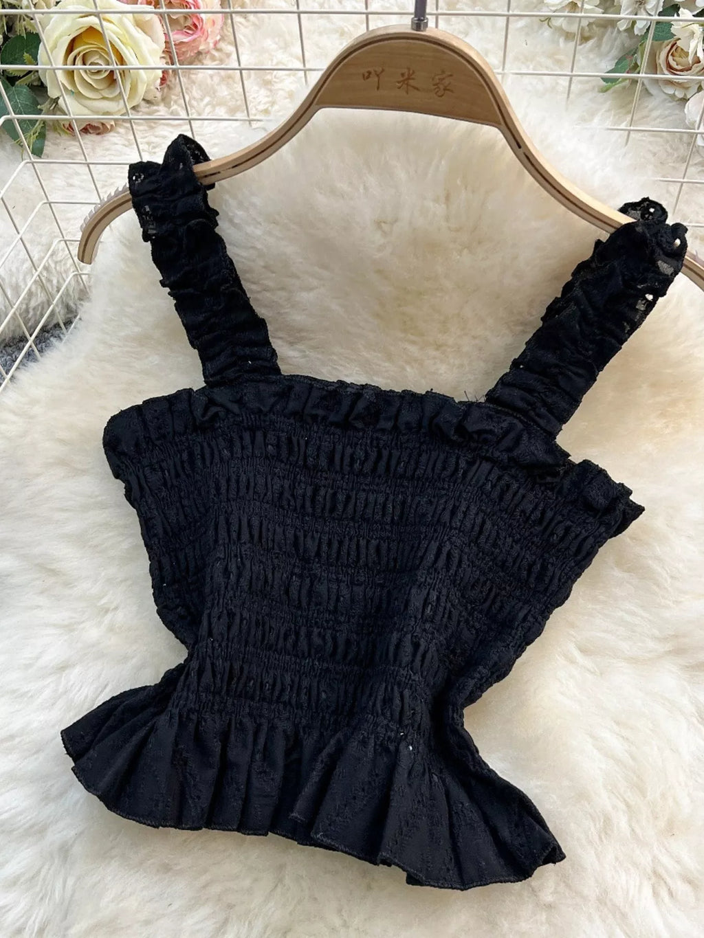 Smocked Crop Top and Hollow-Out Skirt Set