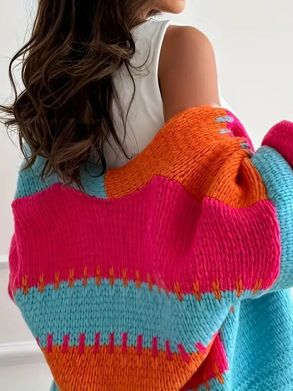 Color Block Drop Shoulder Cardigan