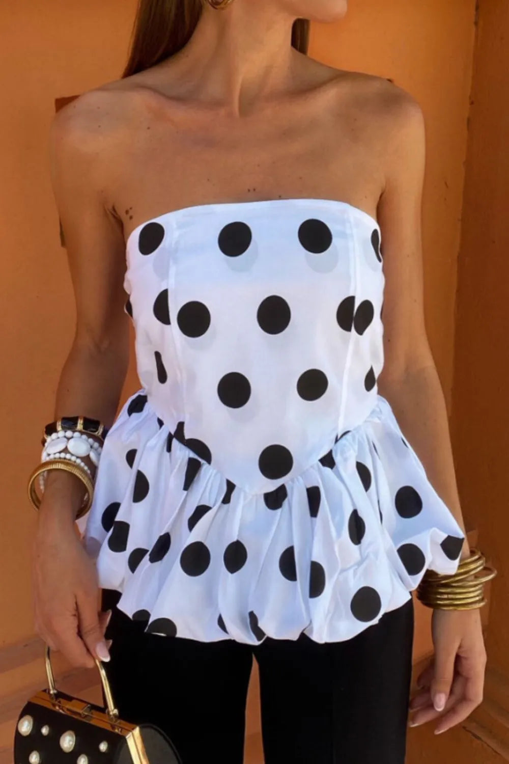 Smocked Back Bubble Hem Tube Top