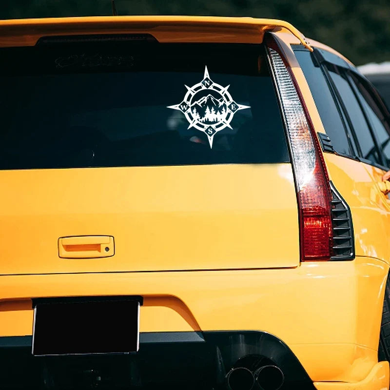Camping Compass Stickers, Mountains and Woods, Car Stickers, Vinyl