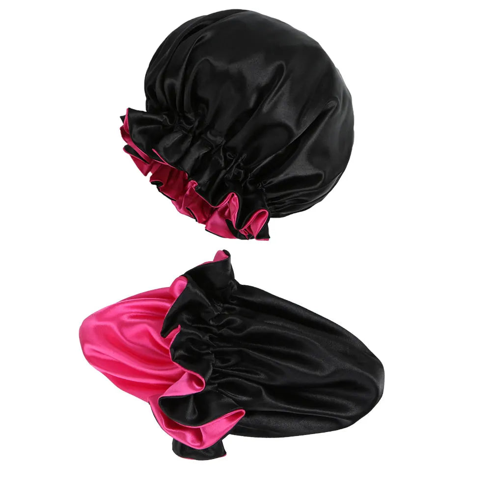 3pcs Reversible Elegant Satin Sleep Bonnets with Ruffled Design