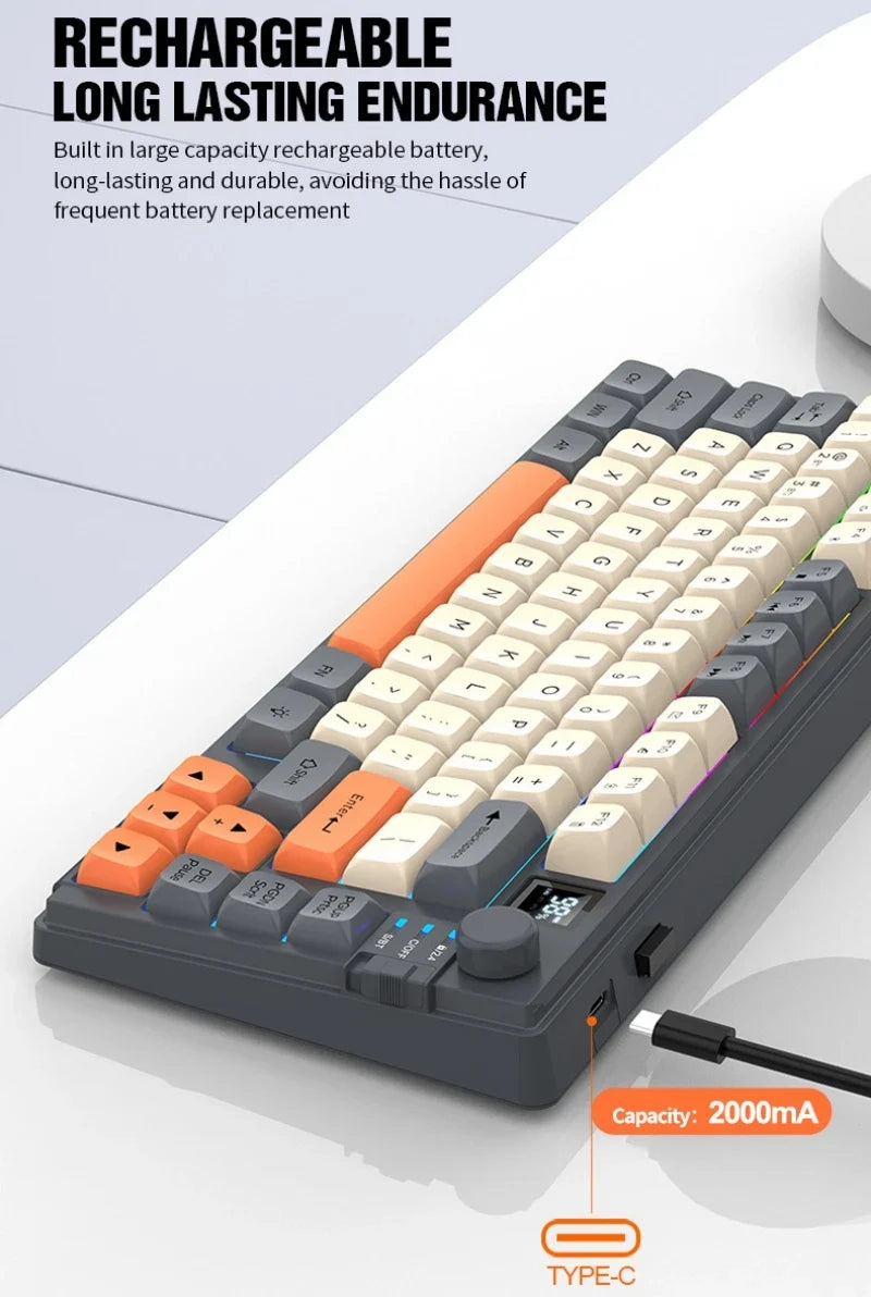 YQT K92™ Wireless Keyboard & Mouse Set – 80% Layout, Bluetooth & 2.4G, Cool Mixed Backlight, Smart Volume Knob, 2000mAh Type-C, English/Spanish/Russian/Arabic/Korean | FlipStylez LLC®