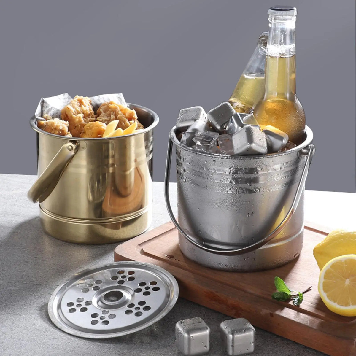 Stainless Steel Ice Bucket Champagne Wine Beer Cooler with Handle for Home Kitchen Party Bar Portable 1.5L/2L/2.5L /2.8L