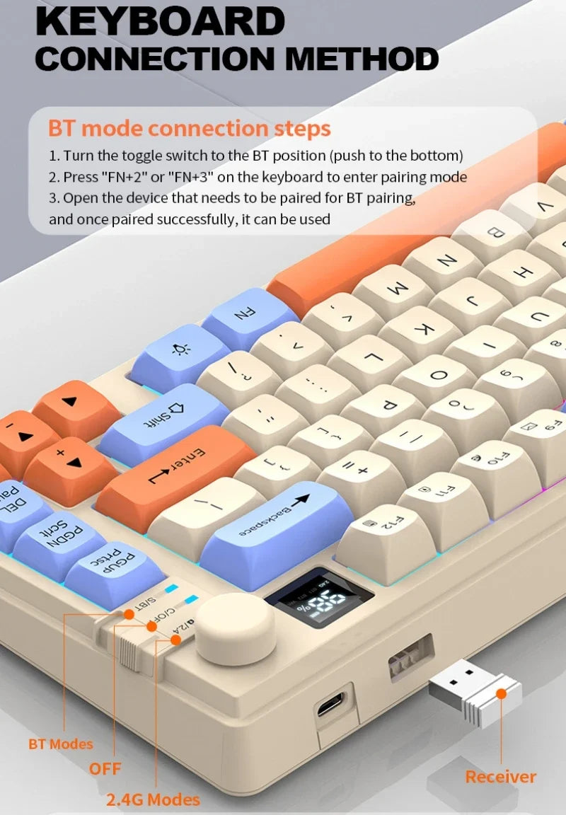 YQT K92™ Wireless Keyboard & Mouse Set – 80% Layout, Bluetooth & 2.4G, Cool Mixed Backlight, Smart Volume Knob, 2000mAh Type-C, English/Spanish/Russian/Arabic/Korean | FlipStylez LLC®