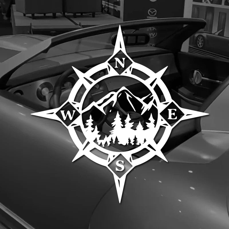 Camping Compass Stickers, Mountains and Woods, Car Stickers, Vinyl
