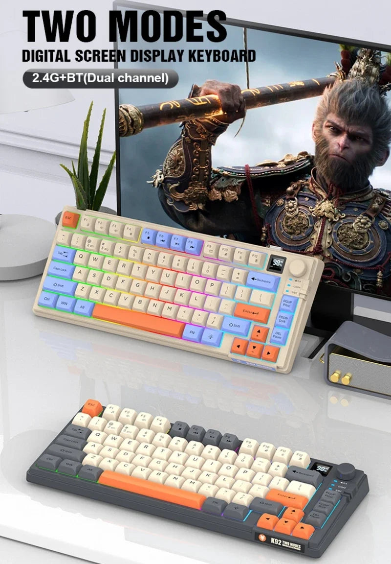 YQT K92™ Wireless Keyboard & Mouse Set – 80% Layout, Bluetooth & 2.4G, Cool Mixed Backlight, Smart Volume Knob, 2000mAh Type-C, English/Spanish/Russian/Arabic/Korean | FlipStylez LLC®