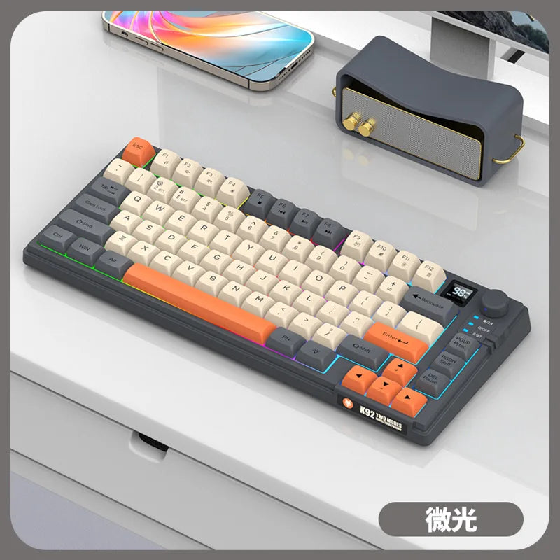 YQT K92™ Wireless Keyboard & Mouse Set – 80% Layout, Bluetooth & 2.4G, Cool Mixed Backlight, Smart Volume Knob, 2000mAh Type-C, English/Spanish/Russian/Arabic/Korean | FlipStylez LLC®