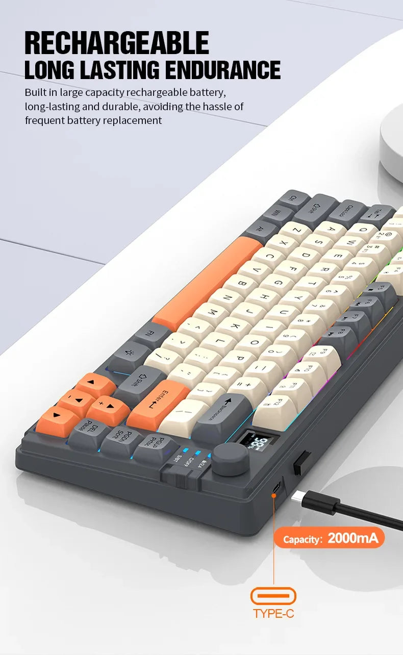 YQT K92™ Wireless Keyboard & Mouse Set – 80% Layout, Bluetooth & 2.4G, Cool Mixed Backlight, Smart Volume Knob, 2000mAh Type-C, English/Spanish/Russian/Arabic/Korean | FlipStylez LLC®