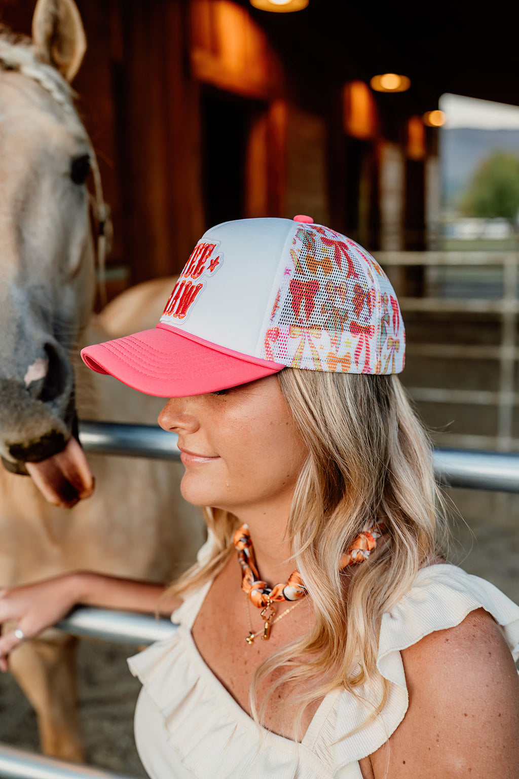YEE HAW in Pink - Embroidered  Patch on Trucker Hat