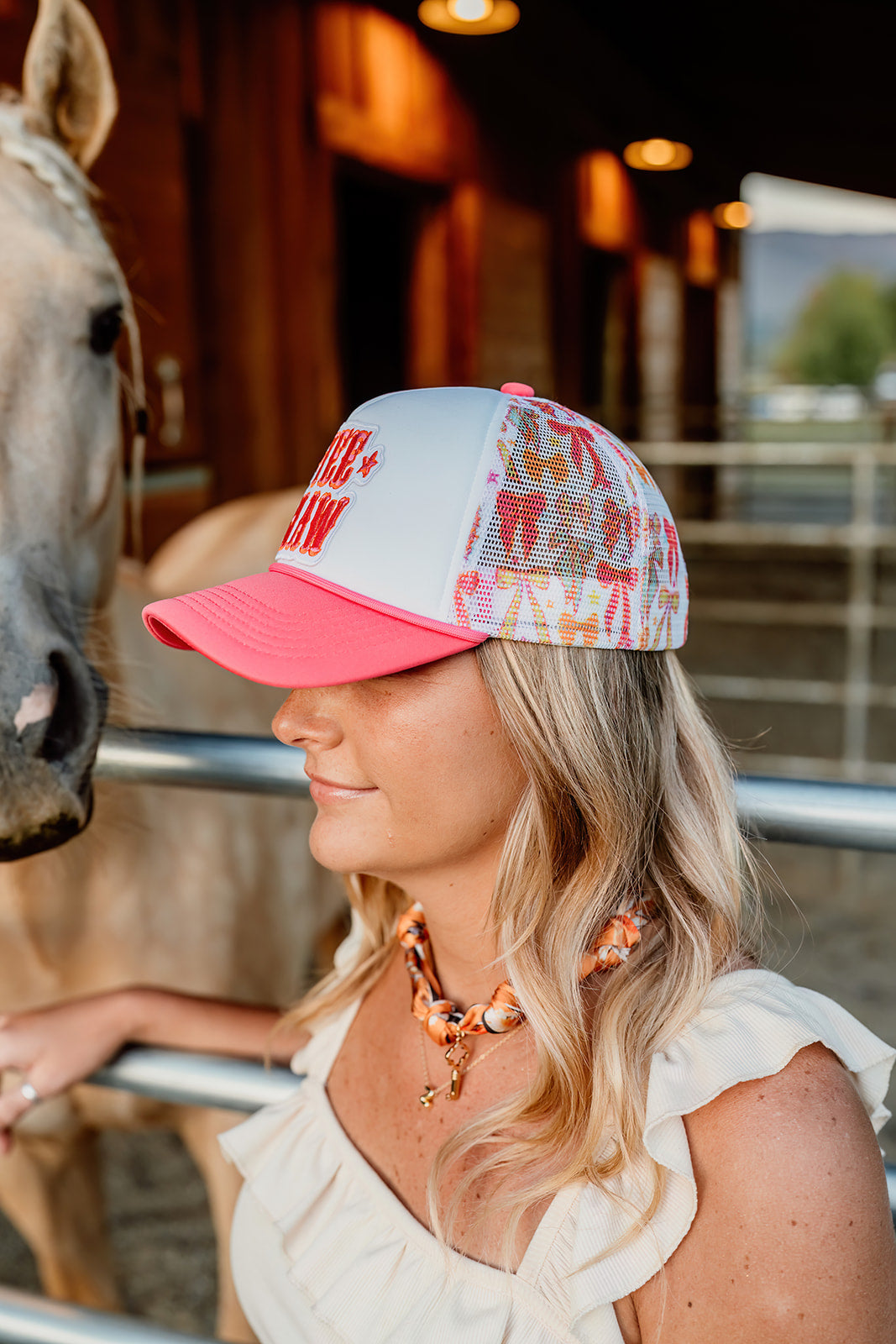 YEE HAW in Pink - Embroidered  Patch on Trucker Hat
