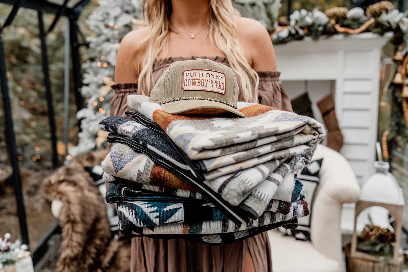 PUT IT ON MY COWBOY'S TAB Embroidered Patch on Corduroy Hat