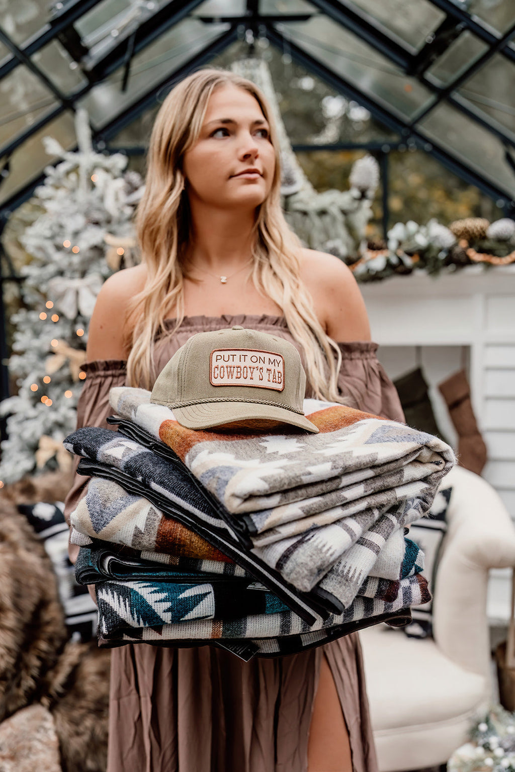 PUT IT ON MY COWBOY'S TAB Embroidered Patch on Corduroy Hat